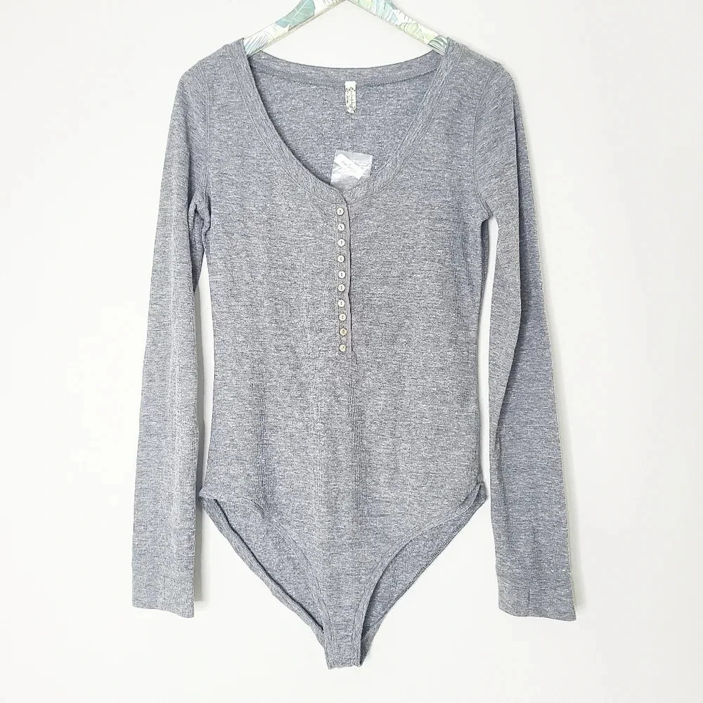 NWT Free People Dylan Gray Thermal Bodysuit L